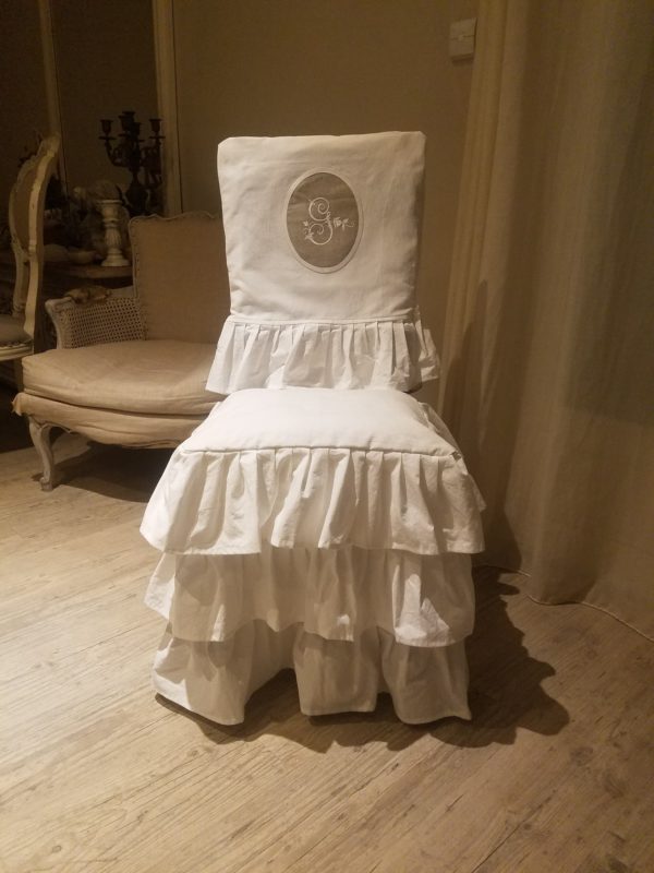 Housse de chaise, assise et dossier "Froufrou" commande sur mesure